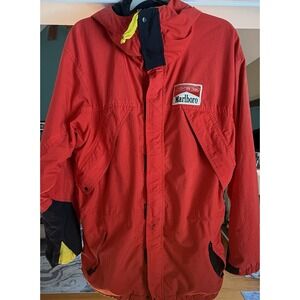Vintage 90's Marlboro Adventure Team Red Jacket with Hood & Pockets Size Large